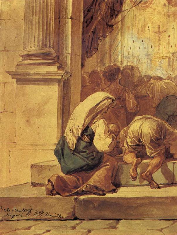 Scene on the threshold of a church, Karl Briullov